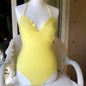 Jessica Simpson Women's Lemon Scalloped Edge Halter One-Piece Swimsuit